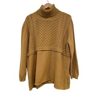 NWT Mustard Yellow Oversized Turtleneck Sweater Chunky Cable Knit Pom Pom